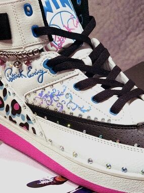 Patrick Ewing Women's White & Pink High-Top Sneakers with Black Accents
